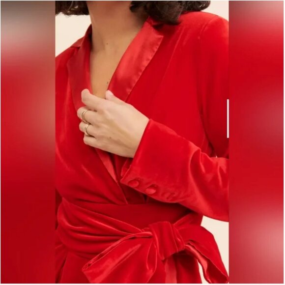 Anthropologie Ciebon Celine Wrap Front Velvet Red Romper size S - Picture 3 of 7